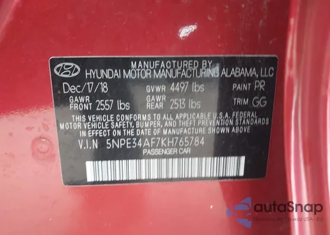 2019 Hyundai Sonata Sel из США, поврежденный, VIN 5NPE34AF7KH765784